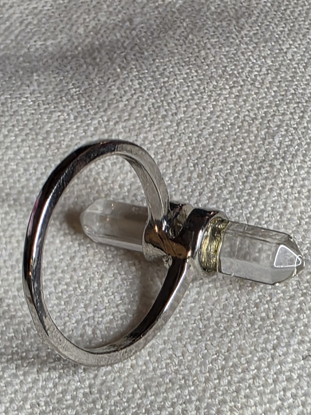 Crystal Point Quartz Double Terminated Ring Silver Tone Size 6.5 - Picture 3 of 4